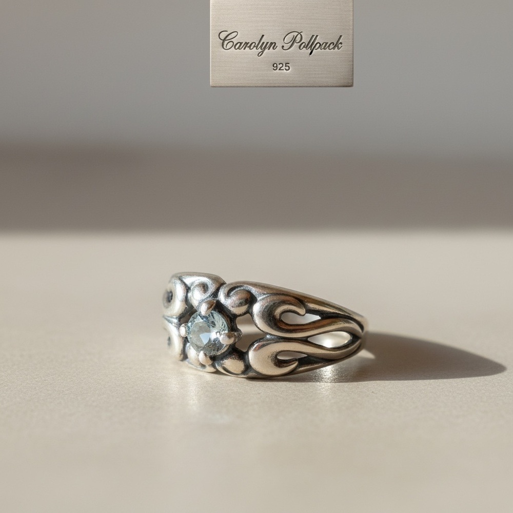 Carolyn Pollack Sterling Silver Blue Topaz Scrollwork Ring - Picture 6 of 7